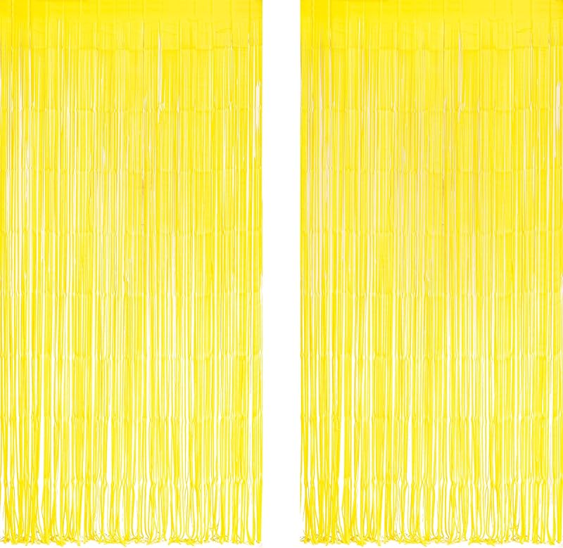 GREATRIL Yellow Tinsel Curtain Backdrop 1m x 2.5m 2 Packs Foil Fringe