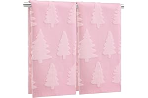 Breling 2 Pcs Christmas Hand Towels Pink Christmas Trees Bathroom Decorative Towels 100% Cotton Absorbent Jacquard Weave Bath Decor Winter Holiday Bathroom Decor Xmas Gifts 13.7''x29.5''