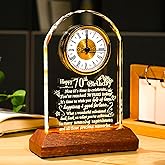 Ornalrist Happy 70th Birthday Crystal Clock Gifts for Women, Men - 70 Year Old Birthday Gift for Mom, Dad - Turning 70 Quartz Clock with Wooden Light Base Home Office Decor (9'' Gift Boxed)