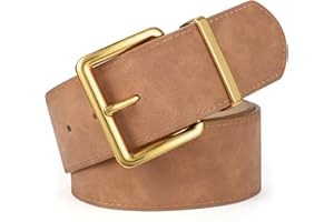 XZQTIVE Women Wide Chunky Belt for Dresses Fashion Thick Suede Belt with Gold Buckle