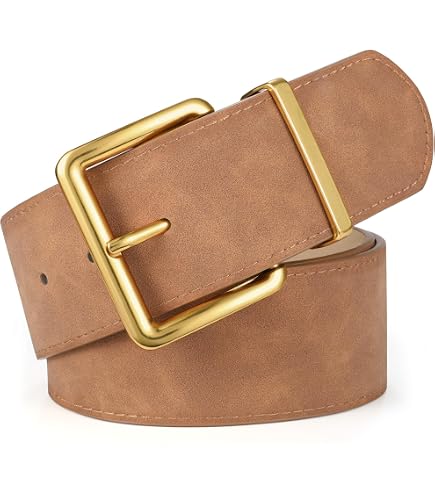 WERFORU Women Wide Belt for Dresses Thick Leather Belt with Big Gold Buckle Fahion Women Chunky Belt,Black at Amazon Women's Clothing store