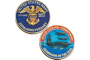 WRFLC USA Navy 250th Anniversary Commemorative Coin 1775-2025 Navy Challenge Coin Marine Corps & U.S. Military Collectible Patriotic Veteran Gift Double-Sided Durable Metal Coin (Navy)