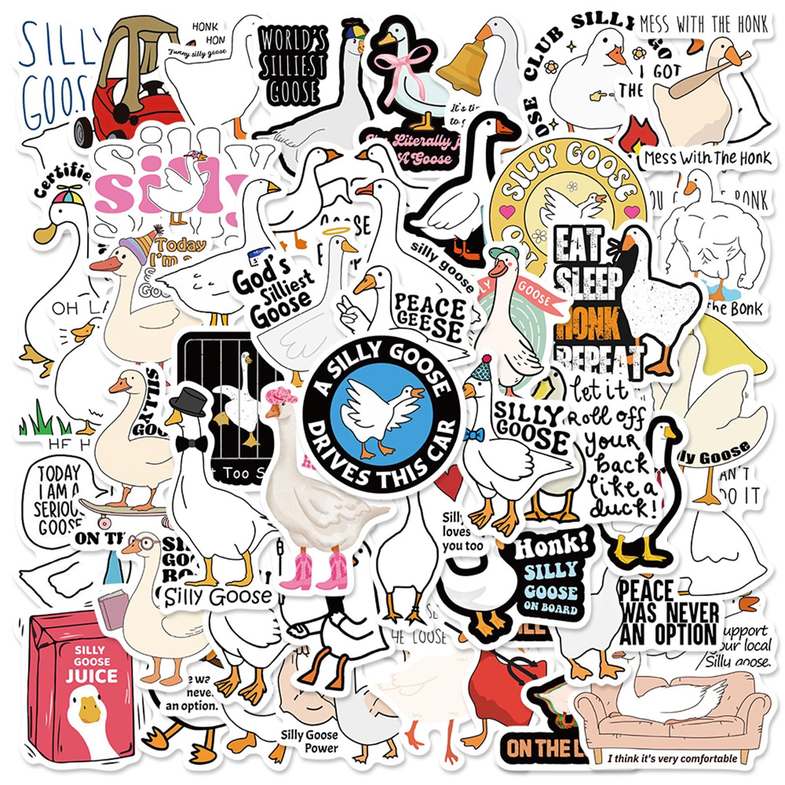 50PCS Silly Goose Stickers - Waterproof Reusable Vinyl Decals,Funny Meme Goose Decor Stickers for Theme Birthday Party Favors,Supplies,Decorations,Laptop