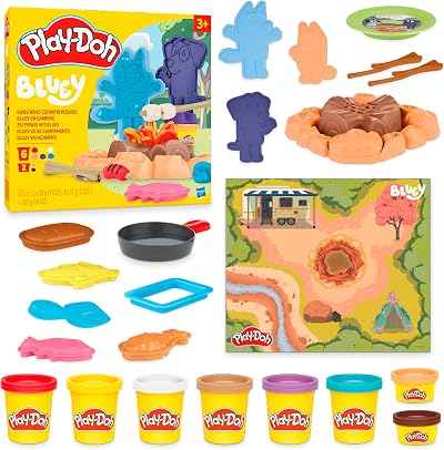 Play-Doh Bluey Goes Camping Playset with Campfire Tools - 397g 8 Colors