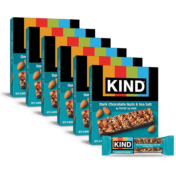 KIND HEALTHY SNACKS BARS, DARK CHOCOLATE NUTS & SEA SALT, GLUTEN FREE, LOW SUGAR, HIGH FIBER SNACKS, 6G PROTEIN, 36 COUNT