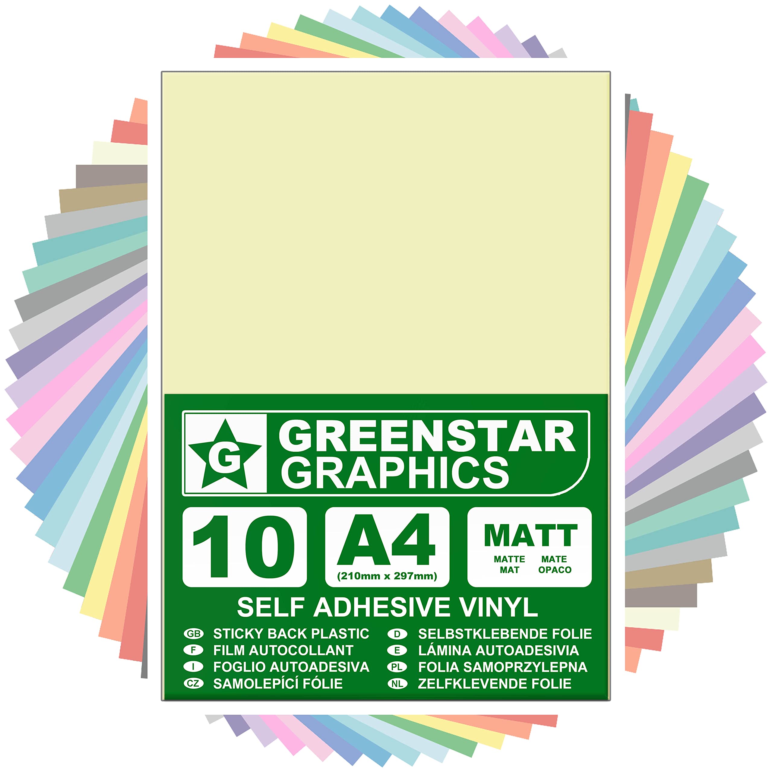 GREENSTAR GRAPHICS MATT A4 STICKY BACK PLASTIC SELF ADHESIVE ART & CRAFT VINYL (10 SHEET PACK). Compatible With 12” Cricut, Silhouette Cameo/Curio/Portrait, Scan N Cut (CREAM/BEIGE MATT 10 A4)