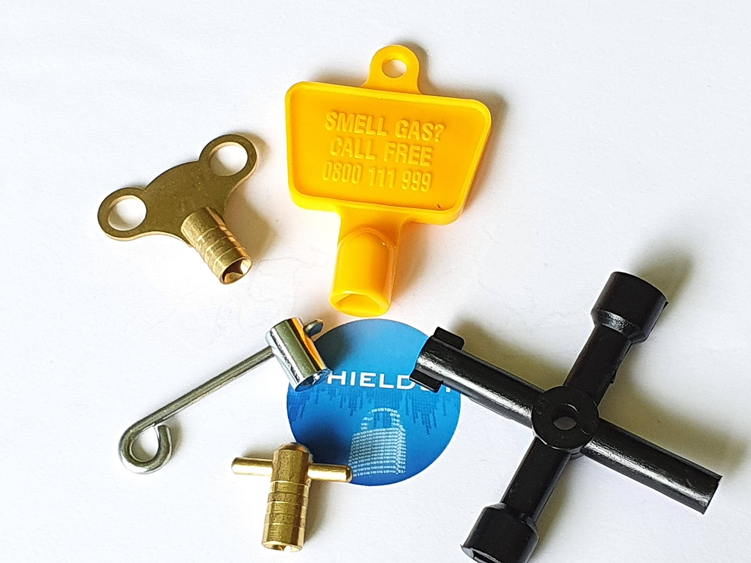 ShieldUp Workshop Keys - Meter Utility & Radiator Keys - Pack of 5, Chrome Black Yellow Brass