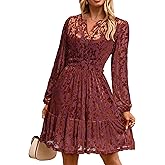 Simplee Womens Velvet Dress 2025 Fall Cocktail Long Sleeve Empire V Neck Wedding Guest Holiday Mini Dresses with Pockets