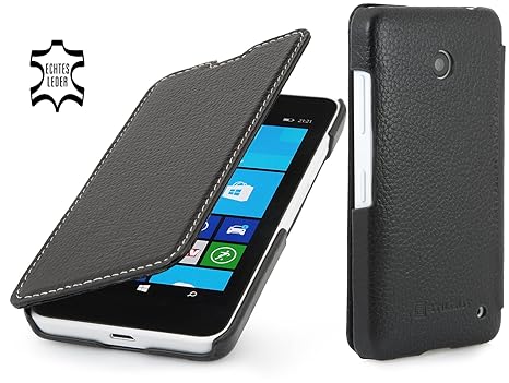 StilGut UltraSlim Case, Tasche in Book Type Stil aus Leder für Nokia Lumia 630/630 Dual SIM, schwarz