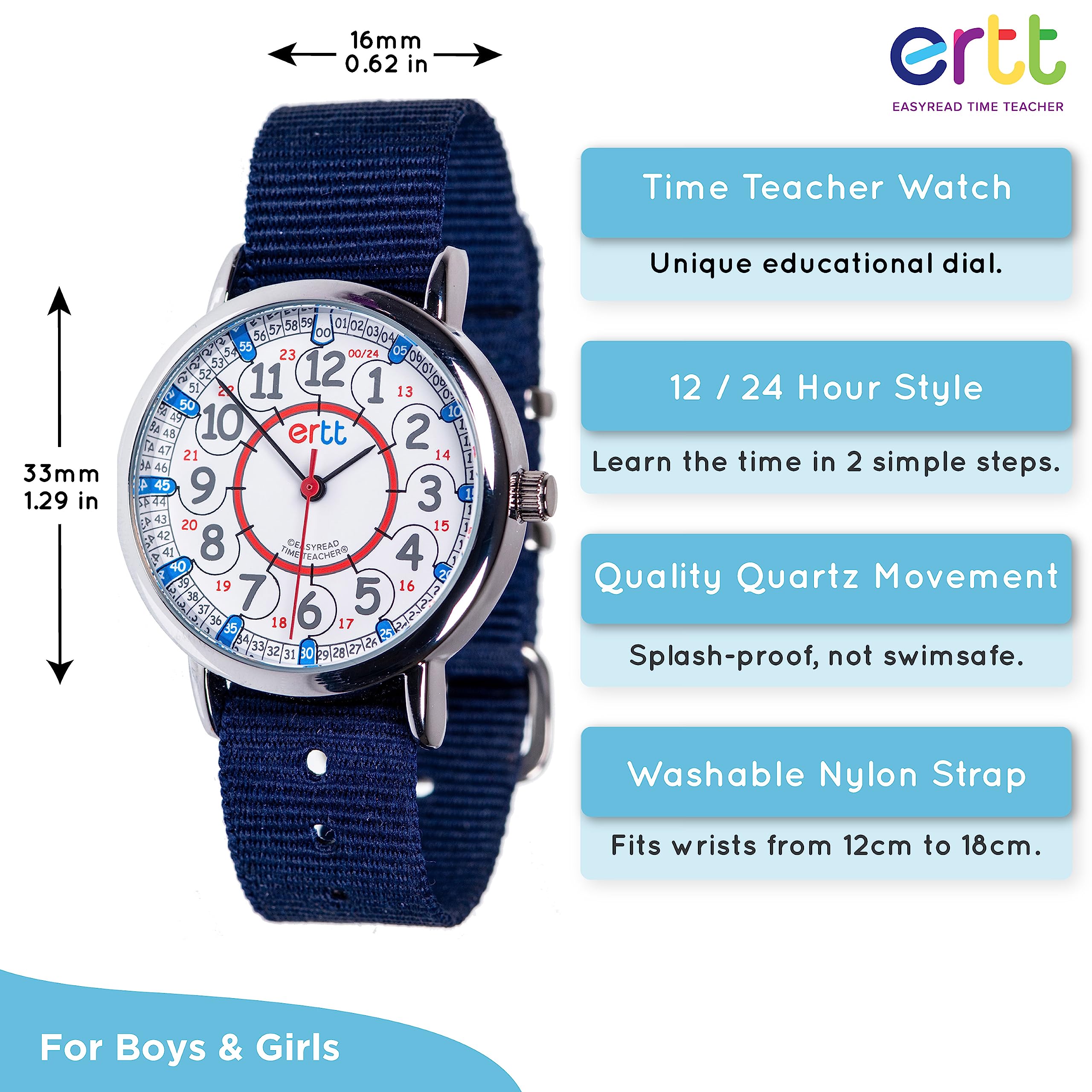ertt EasyRead Time Teacher - Teaching Watch For Kids - Boys & Girls Analog Watch - Kids Learning Watch - Learn to Tell The Time Wrist Watch For Kids - 2 Step Time Teacher Watch - 12-24 Hr Easy to Read Dial