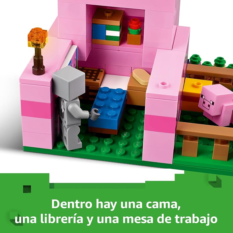 LEGO Minecraft The Baby Pig House, Fazenda com animais de brinquedo para meninos e meninas 7 anos e mais velhos, Bioma da floresta e personagens de jogos de vídeo para Role Play 21268