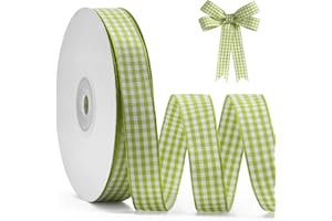 FAKILO Moss Green Gingham Ribbon 5/8", 25 Yards Roll Moss Green and White Buffalo Plaid Ribbon Polyester Check Ribbon for Chr