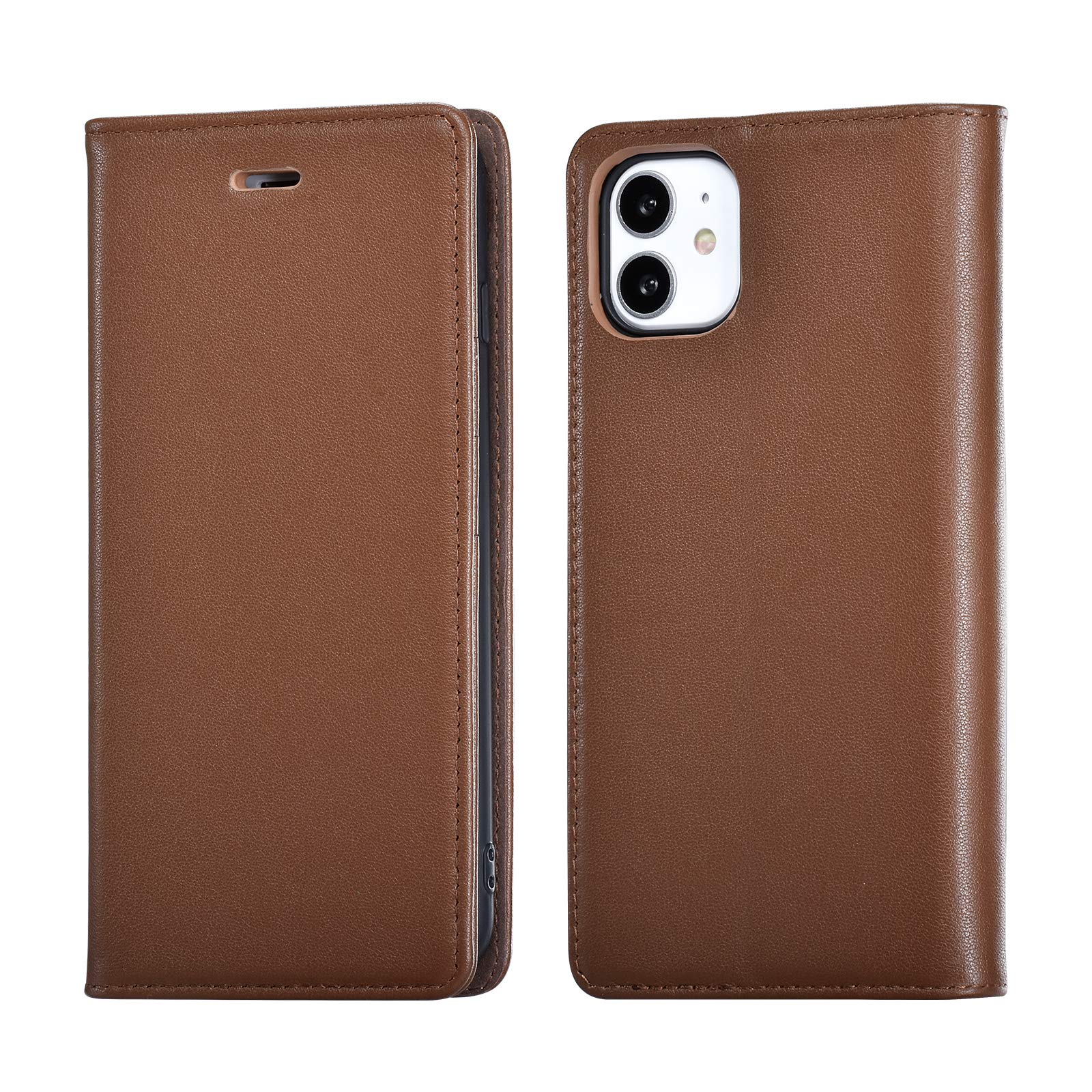 UEEBAI Case for iPhone 11 6.1 inch, Genuine Leather Flip Case with RFID Blocking Luxury Vintage Wallet Cover Soft TPU Shell Card Slots Magnetic Closure Kickstand Protective Case for iPhone 11 - Coffee โ image 1