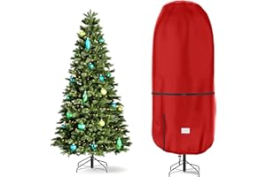 RIUOG Upright Christmas Tree Storage Cover,Tear Resistant Adjustable 9 FT Xmas Tree Storage Bag for Artificial Tree Standing with Ornaments,Fabrics Christmas Tree Cover, Dustproof (Red)