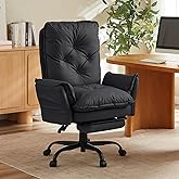 Bestier Cross Legged Office Chair with Footrest, High Back Criss Cross Chair with Reversible Armrests and Wheels, Big and Tall Reclining Office Chair for Home (Black, PU Leather)