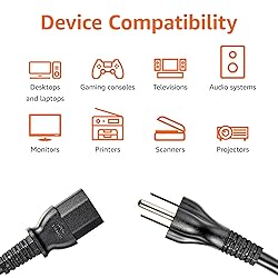 Amazon Basics PC Power Cord, 10 feet, 5-Pack, AC