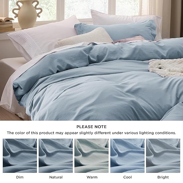 BEDSURE GRAYISH BLUE DUVET COVERS QUEEN SIZE – PREWASHED COTTON-LIKE POLYESTER DUVET COVER, SOFT QUEEN DUVET COVER SET 3 PIECES WITH ZIPPER CLOSURE, 1 DUVET COVER 90X90 INCHES AND 2 PILLOW SHAMS