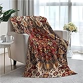 Persian Carpet Oriental Rug Fleece Blanket Super Soft Cozy Throw Blanket Throw 50x60inch, Lightweight Fuzzy Comfy Textured Flannel Blanket Warm Plush Throw Blankets for Couch, Sofa, Bed