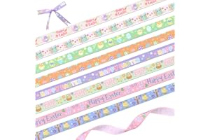 8pcs Easter Ribbons, 3/8" x 3 Yards Adorable Spring Happy Easter Ribbon with Chick Egg and Bunny Designs Suitable for Gift Wr