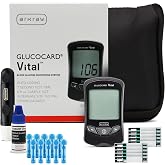 ARKRAY GLUCOCARD Vital Glucose Meter Kit, 10 Test Strips &amp; 10 Lancets | Includes Lancing Device, Control Solution &amp; Carrying Case. 7-Second Results from 0.5uL Sample. No App or Bluetooth Required.