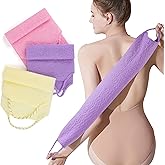 Silkyhose 3Pcs Dual-Sided Exfoliating Stretch Back Scrubber with Handles | Reusable Shower Essential. Deep Skin Cleansing. Textured Design. Soft, Gentle &amp; Durable. 3 Colors: Beige, Pink, Purple.