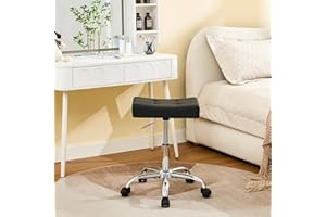 FIRAVOE Ergonomic Rolling Shop Stool (Adjustable Height 17-21 inch) Salon Stool for Hair Stylist (Black)