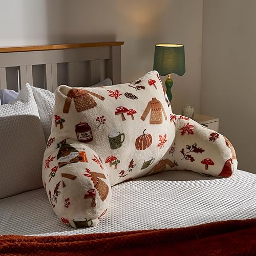 OHS Halloween Cuddle Cushion, Autumn Novelty Pumpkin Cuddle Cushion with Arms Super Soft Cosy Back Support Cushions Adults Kids Comfy Reading Pillow for Sitting Up in Bed, Natural