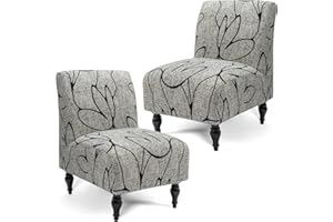 Liykimt Armless Accent Slipper Chair Cover Slipcover,Slipper Chair Without Arms Fabric Stretch Spandex Removable for Armless Chair Furniture Protector Covers for Living Dining Room(2,Gray/Black)