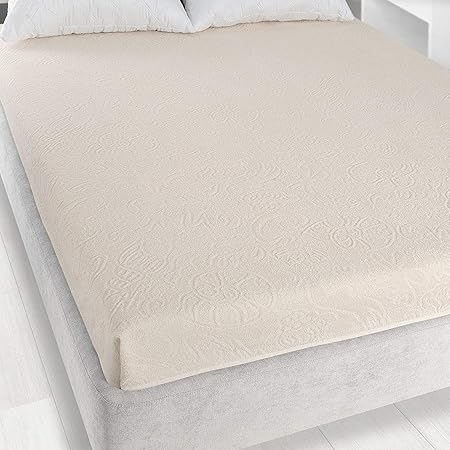 Frottee Bettlaken ohne Gummizug TULPE Jacquard gewebt Strandtuch Decke Matte (175x220, Ecru)