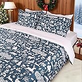 Gogreen 100% Cotton Duvet Cover Set - 3 Piece Soft Breathable Bedding Set, All Season Comforter Cover with Zipper Closure & Corner Buttons, Includes 2 Pillowcases (Christmas Classical, Queen Size)