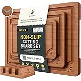 3 Packs Bamboo Cutting Board Set with Non Slip Feet Holder and Over Sink Nice Solid Thick Wood Juice Groove Chopping Board Extra Large Big Small Best Hardwood Kitchen Organic Vegetable Meat BBQ Kit