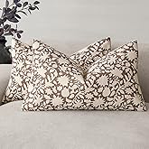 Foindtower Set of 2 Decorative Neutral Floral Lumbar Throw Pillow Covers Accent Farmhouse Cushion Covers Boho Vintage Pillowcase for Couch Sofa Bedroom Living Room Home Decor,12×20 Inch,Brown