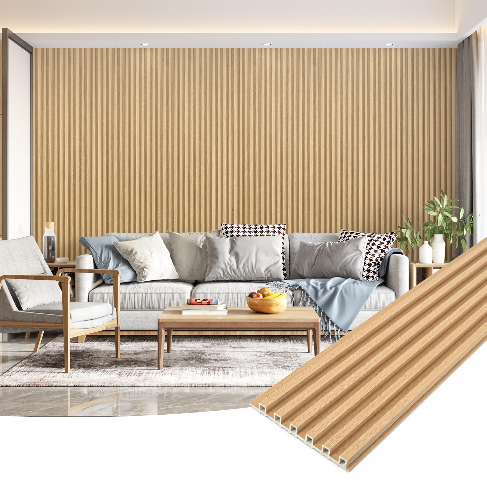 Photo 1 of ***TRUCK/TRAILER PICKUP ONLY***Art3dwallpanels Wood Slat Wall Paneling, 104'' x 6.7'' WPC Soundproof 3D Wall Panels for Interior Wall Decor, 8 Pack Fluted Textured Panel Wall Slats, Oak