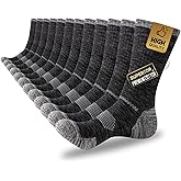 COOVAN Mens Cotton Crew Work Socks 6 Pairs Moisture Wicking Cushioned Boot Athletic Heavy Duty Socks for Hiking Running