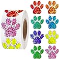 Anwyll Paw Stickers,Paw Prints Stickers,500Pcs 1Inch Puppy Dog Bear Paw Prints Stickers,Self-Adhesive Sparkling Colorful Paw Patrol Stickers Roll for Birthday Party Envelope Seal Card Gift Packaging