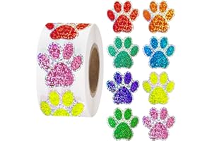Anwyll Paw Stickers - Paw Prints Stickers 500Pcs 1Inch Puppy Dog Bear Paw Prints Sticker Self Adhesive Sparkling Colorful Paw Patrol Sticker Roll for Birthday Party Envelope Seal Card Gift Packaging