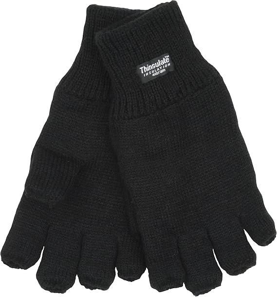 RJM Mens Thinsulate Fingerless Gloves Black Amazon.co.uk Clothing