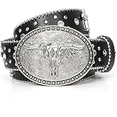 LALATCH Punk & Cowboy Belts for Men & Women, PU Leather Western Punk Rock Belt with Western Bull Buckle
