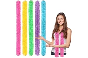 FeelfunFeather 5pcs Feather Boa - Colorful Artificial Fluffy Boas Bulk 5 Ft for Wedding Birthday Tea Party Christmas Costume Decor(Pink,Golden,Blue,Green,Light Purple)