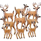 RESTCLOUD Deer Figurines Cake Toppers, Deer Toys Figure, Small Woodland Animals Set of 9