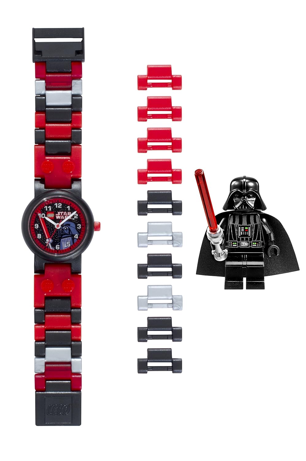 LEGO Star Wars 8020301 Darth Vader Kids Buildable Watch with Link Bracelet and Minifigure | black/red | plastic | 25mm case diameter| analog quartz | boy girl | official