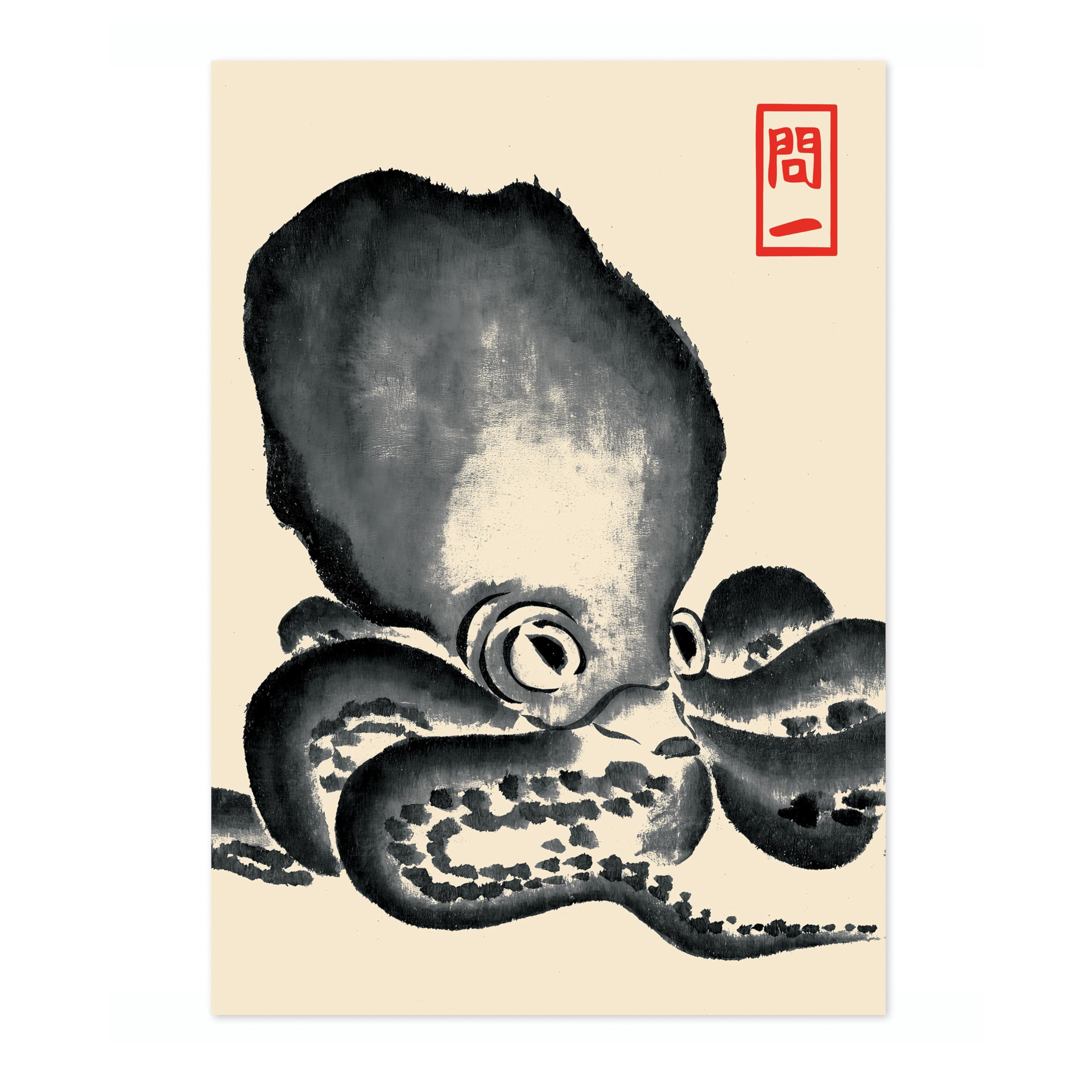 Animato Matsumoto Hoji Octopus Poster, Japansese Art Woodblock Ukiyo-e Print, Framed Japanese Wall Art, Archival Matte, A4 (Print Only) - 29.7x21cm