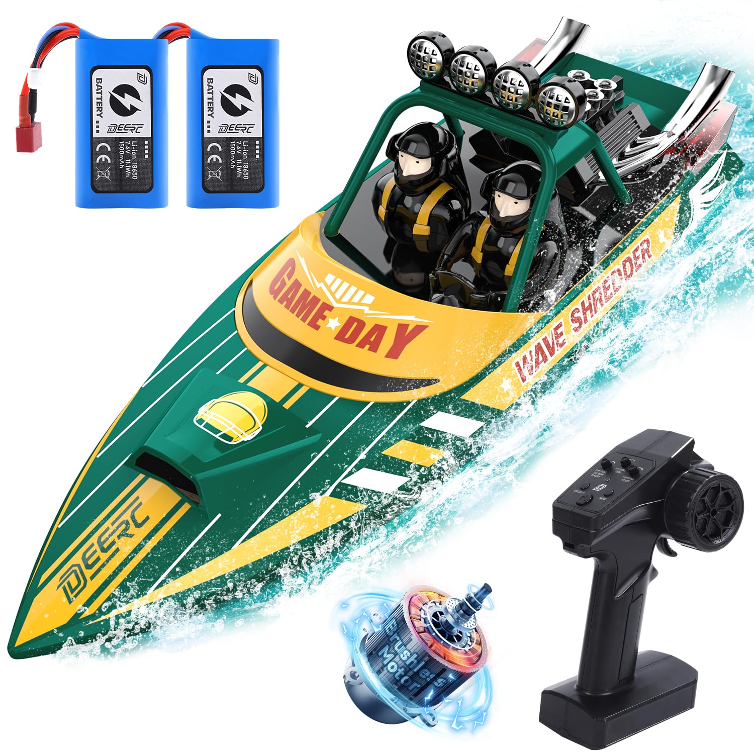 DEERC Brushless RC Boat - Fast Racing Jet, 25+MPH, 30+ Mins Remote Control With LED Light for Boys & Adults, Full Proportional Speed Pool Toy for Kids — image 1