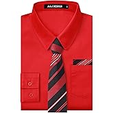 A&J DESIGN Boys Dress Shirt Kid Long Sleeve Formal Uniform School Oxford Button Up Shirt with Tie and Handkerchief