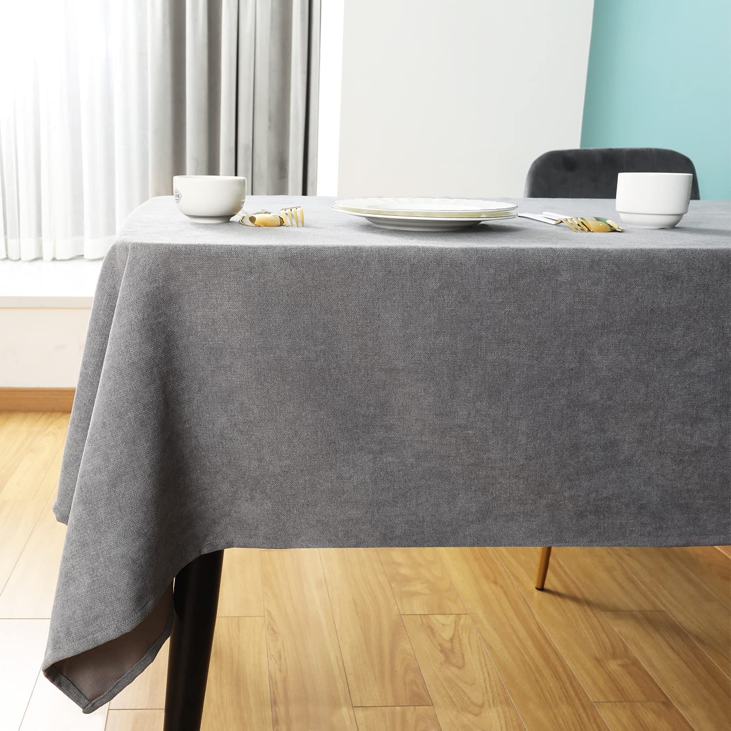 SEASHORE TREE Rectangle Table Cloth – Wipe Clean Tablecloth, Fuzzy Water Resistant Table Cover for Dining Room, Kitchen, Home, or Restaurant, Grey 94.5" x 55.1"