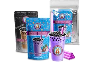 TARO Boba Tea Kit Includes Taro Drink Mix Powder, Real Black Tapioca Pearls & Straws By Buddha Bubbles Boba