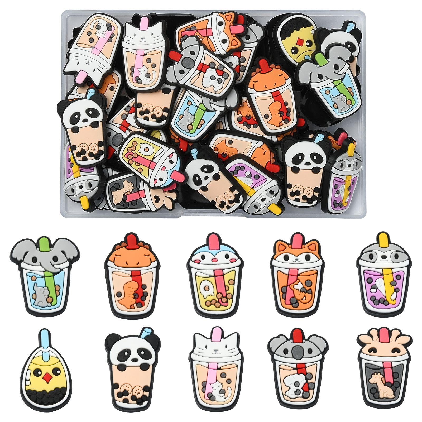 UR URLIFEHALL 50 Pcs 10 Styles Animal Milk Tea Cup PVC Plastic Cabochons Cartoon Drink No-Hole Beads for Jewellery Scrapbooking Phone Case — image 1