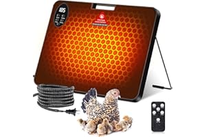 MSXAPVE Thermostatic Chicken Coop Heater - 200W Adjustable Temperature Timing Chicken Heater with Digital Display Remote, Safe Energy Efficient Graphene Radiant Heating Plate for Chicks Poultry Pets (Black)