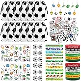 LaJasya 122 Pcs Soccer Party Favors Drawstring Bags Soccer Goodie Bag with Mini Ball, Wristband, Slap bracelets, Keychains, Stickers,Tattoo Stickers for Soccer Themed Party Supplies