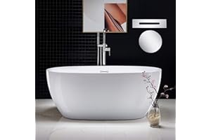 WOODBRIDGE 59" Acrylic Freestanding Bathtub Contemporary Soaking Tub, White Acrylic (Chrome Drain/Overflow),BTA1518 -C-Drain &O